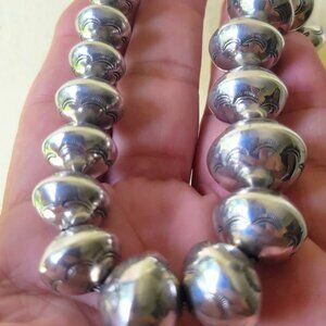 Vintage Navajo Pearls Sterling Silver Necklace Hand Stamped Graduated Beads 17"G